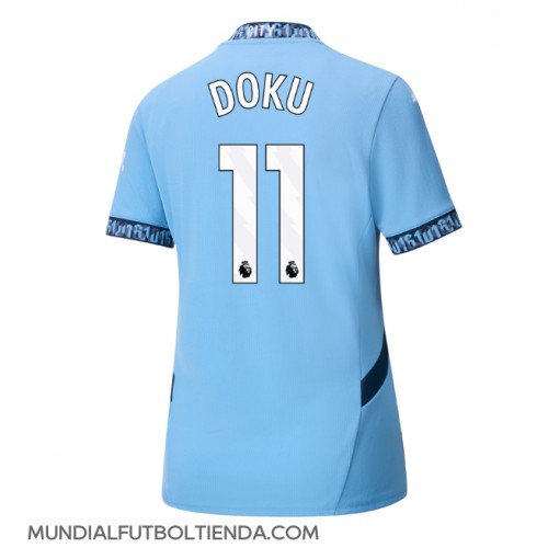 Camiseta Manchester City Jeremy Doku #11 Primera Equipación Replica 2024-25 para mujer mangas cortas